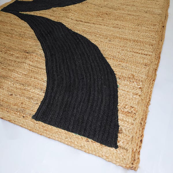 Dywan z plecionej juty w czarnym wzorze, włókno naturalne, do salonu, niestandardowy rozmiar 5x8, 6x9, 8 x 10 stóp