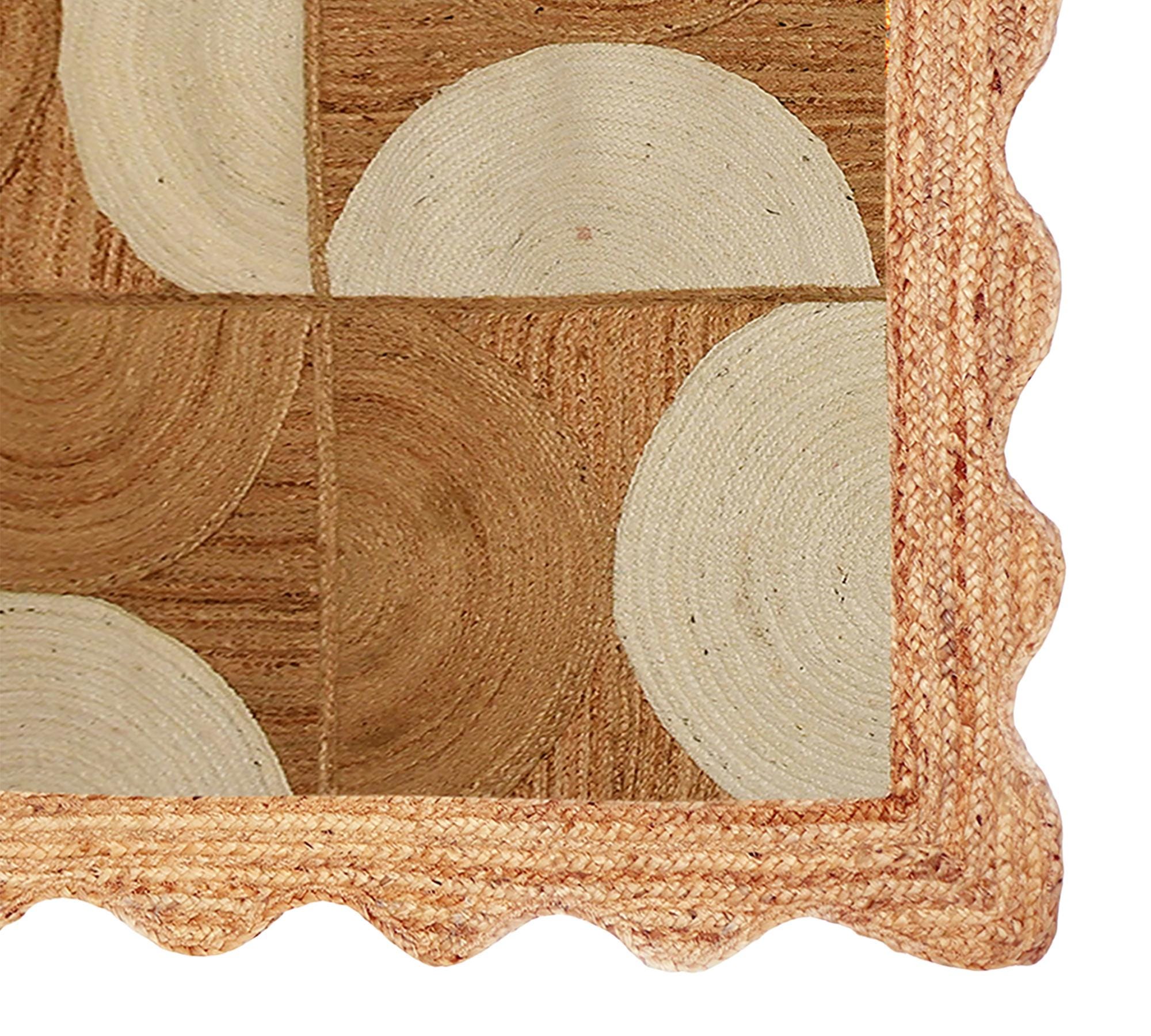 Hand-braided Jute Area Rug, Scalloped Border, Natural Bohemian Style ...