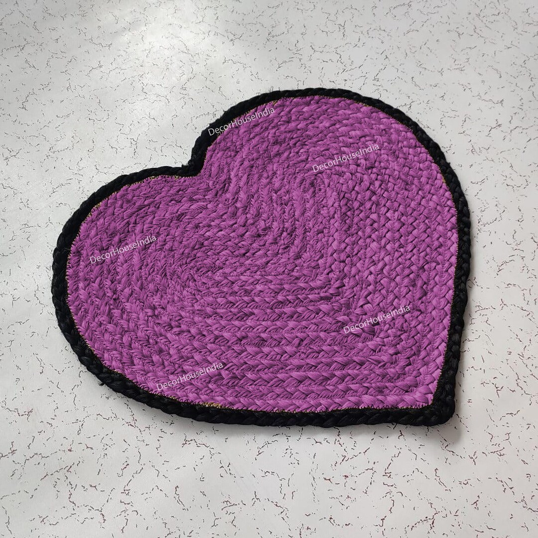 Pink Jute Rug Heart Shaped Rug Valentine's Day Natural Jute Rug Gift