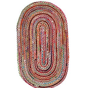 Oval Rug Natural jute rug multicolor chindi area rug handmade rug modern rug jute area rug braided rug boho rug 3x5 5x8 8x10 Feet