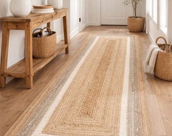 Tapis en jute tressé à la main : Tapis bohème en fibres naturelles