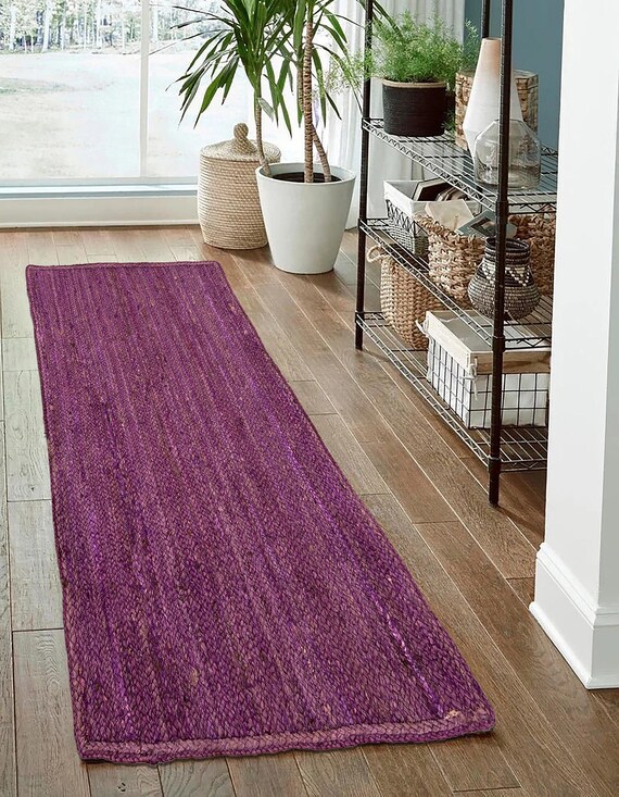 Natural Jute Striped Pattern Hallway Runner Braided Indoor Outdoor Rug