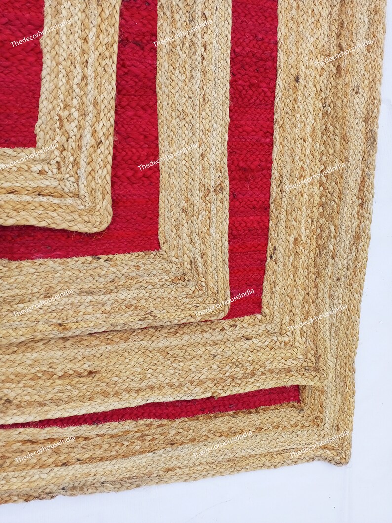 5x7 Feet Red Maroon Jute Rug Hand Braided Rug Indian Jute Rug Living ...