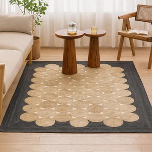 Black & Beige Jute Runner Rug, Modern Bohemian Decor