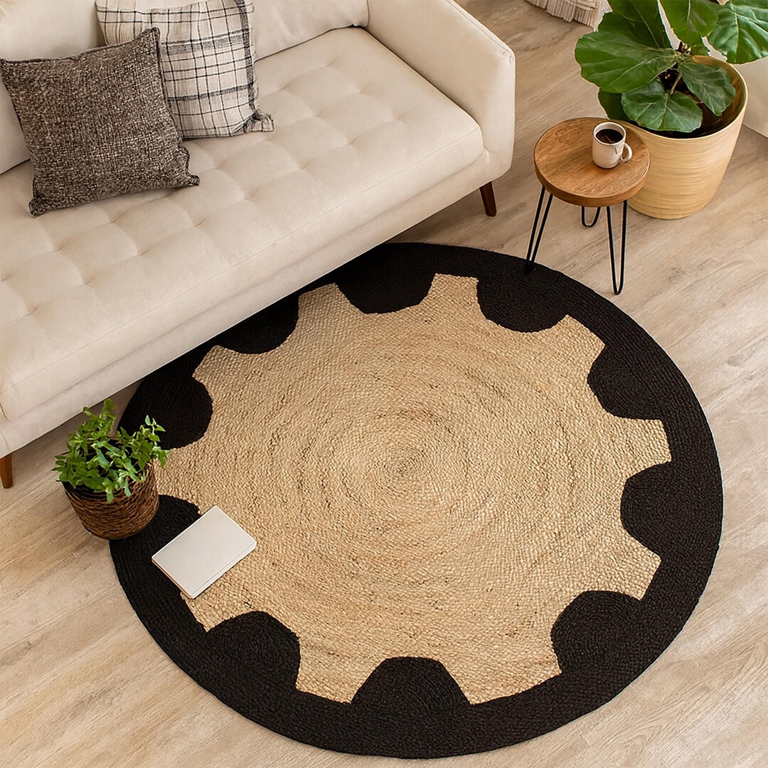 Handmade Round Jute Rug – Black Border, Bohemian Decor - Etsy