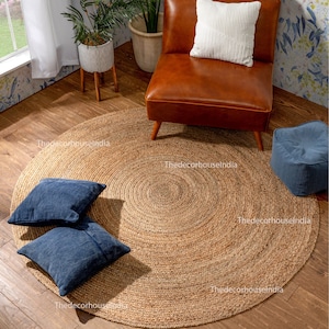 Indian Handmade Natural Round Jute Rug Bedside Round Rug Circle Rug New Home Gift Boho Home Decor Patio Rustic Round Rug Table Round Rug