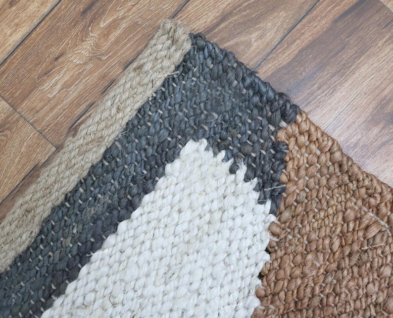 Indian Jute Rug, Braided Jute Rug, Black Brown Rug, Living Room, Custom Size Rug, Rectangle Rug, Moroccan Rug 4x6 6x9 9x12 Feet