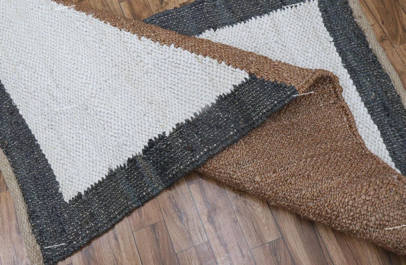 Indian Jute Rug, Braided Jute Rug, Black Brown Rug, Living Room, Custom Size Rug, Rectangle Rug, Moroccan Rug 4x6 6x9 9x12 Feet
