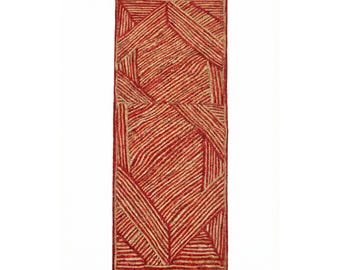 Red Jute Runner Rug, Geometric Braided Hallway Rug, Handmade Natural Fiber Carpet, Boho Farmhouse Kitchen Runner, Entryway Floor Rug