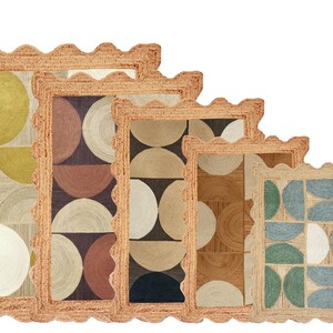 Carpette en jute festonnée : design multicolore bohème