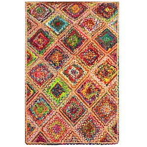 Alfombra de yute multicolor con retazos, alfombra artesanal con estampado de rombos, alfombra bohemia para el suelo, alfombra colorida para la sala de estar, tamaño personalizado.