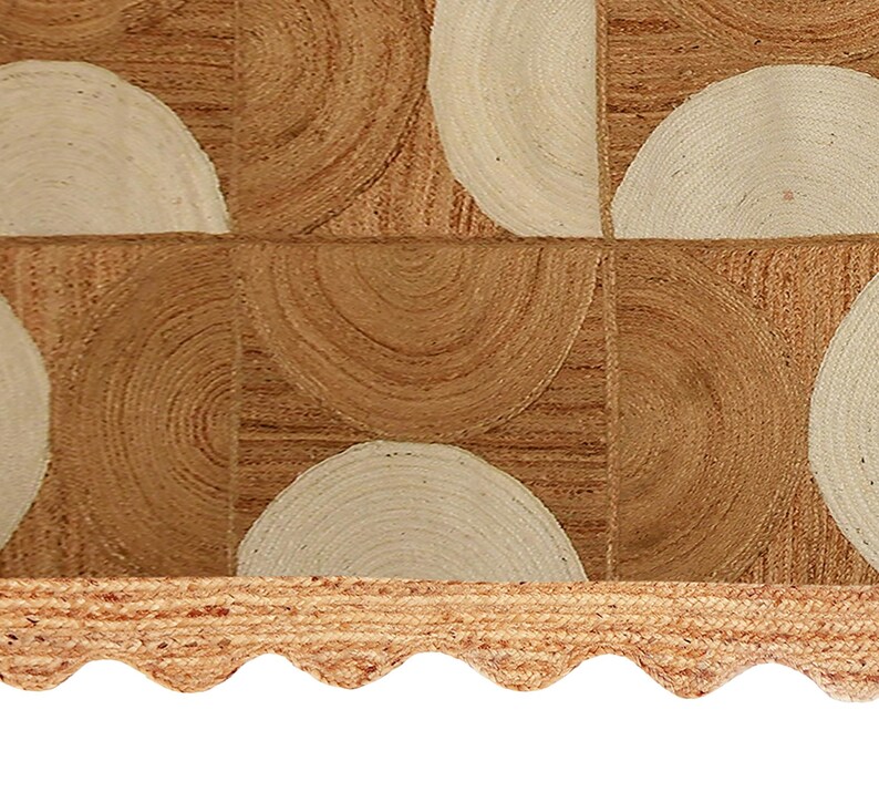 Hand-braided Jute Area Rug, Scalloped Border, Natural Bohemian Style ...
