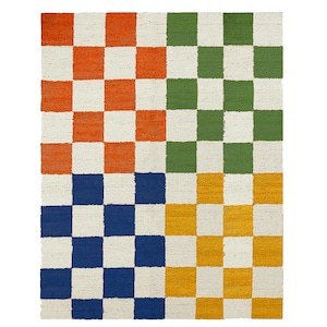 Tappeto in juta a quadri multicolori tessuto a mano: tappeto moderno boho