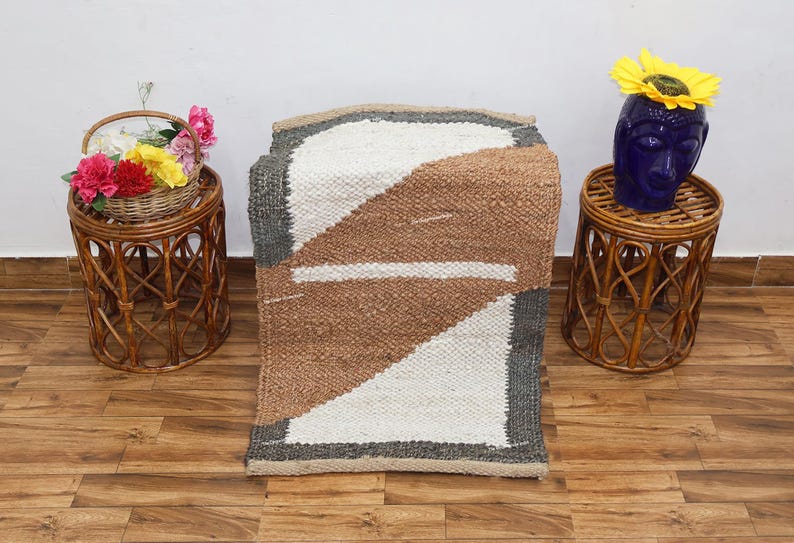 Indian Jute Rug, Braided Jute Rug, Black Brown Rug, Living Room, Custom Size Rug, Rectangle Rug, Moroccan Rug 4x6 6x9 9x12 Feet