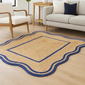 Tappeto in juta intrecciato a mano: motivo a capesante, stile boho