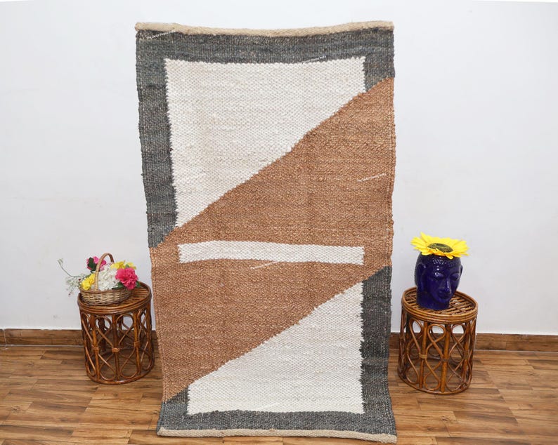 Indian Jute Rug, Braided Jute Rug, Black Brown Rug, Living Room, Custom Size Rug, Rectangle Rug, Moroccan Rug 4x6 6x9 9x12 Feet