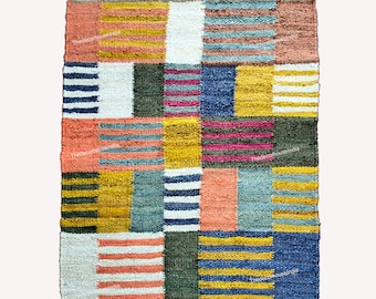 Jute-Teppich, Handgewebter Teppich, Mehrfarbiger Teppich, Hanf-Jute Teppich, Handgefertigter Hanf-Teppich, Boho Dekor Hanf-Jute
