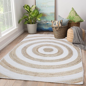 Jute Natural White Round Rug, Hand Braided Rug, housewarming gift, Custom Size, Round Jute Rug, Living Room, Bedroom, Outdoor Patio