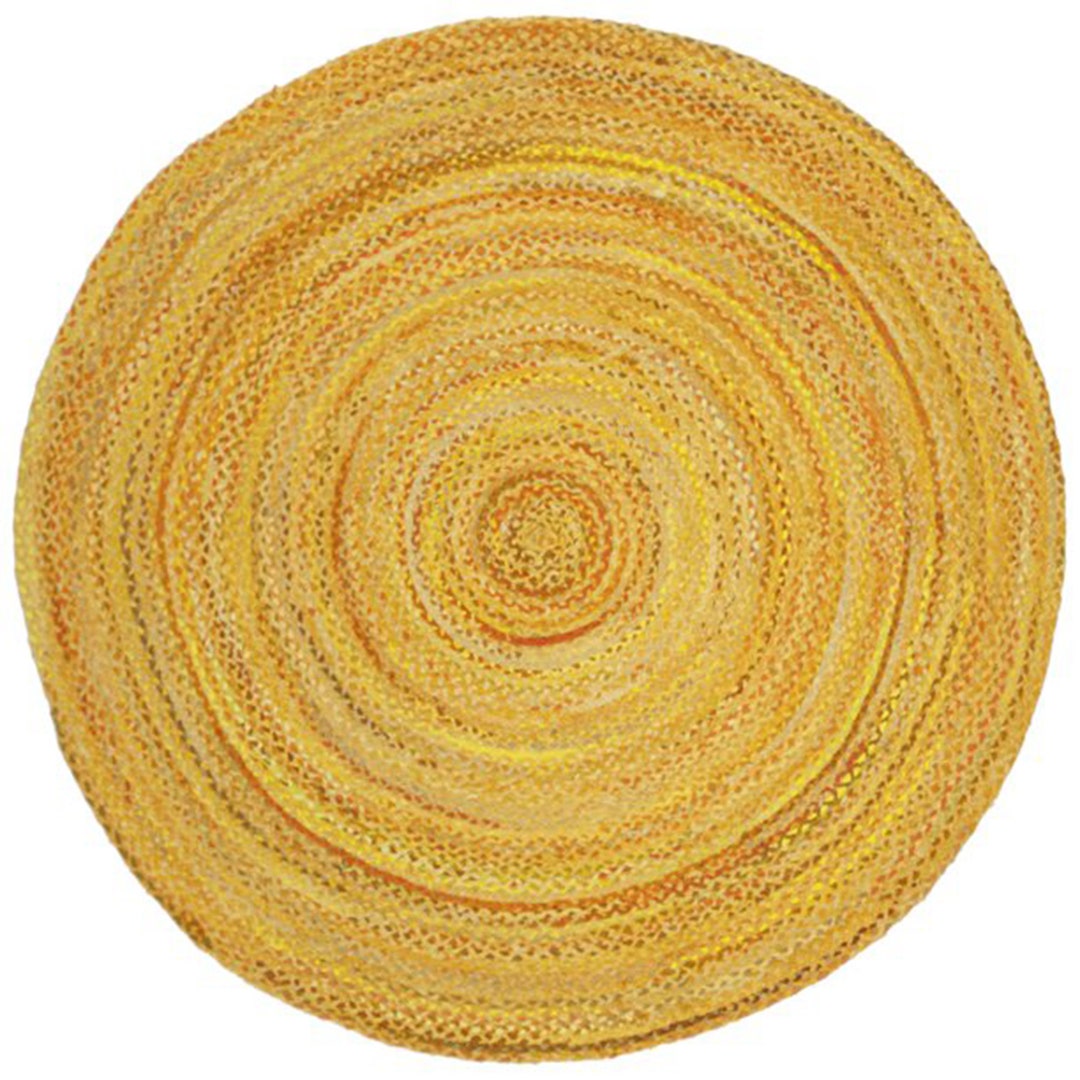Yellow Circe Rug Handmade Round Jute Rug, Bohemian Braided Area, Yellow & Natural Fiber ...