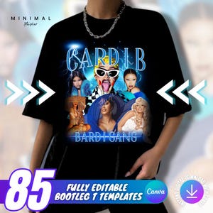 85x ANPASSNINGSBARA BOOTLEG RAP-t-shirtmallar för Canva, redigerbar bootleg-tröja, anpassad fototröja för födelsedagskonsert, 90-tals-t-shirtdesign