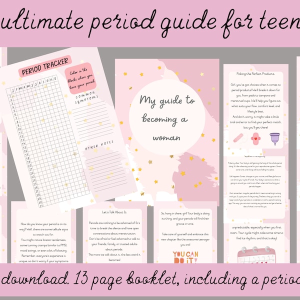 PERIODEN BUNDLE Guide. Informationsbroschüre für Mädchen im Teenageralter. Meine Anleitung, wie man eine Frau wird. 13-seitiger digitaler Download inkl. ein Periodentracker.