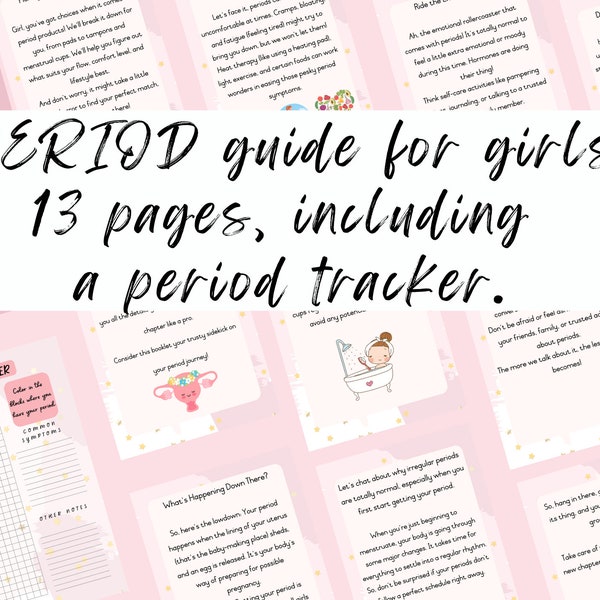 PERIOD guide for girls. Information booklet for girls. My guide to becoming a woman. 13-page digital download incl. a period tracker.