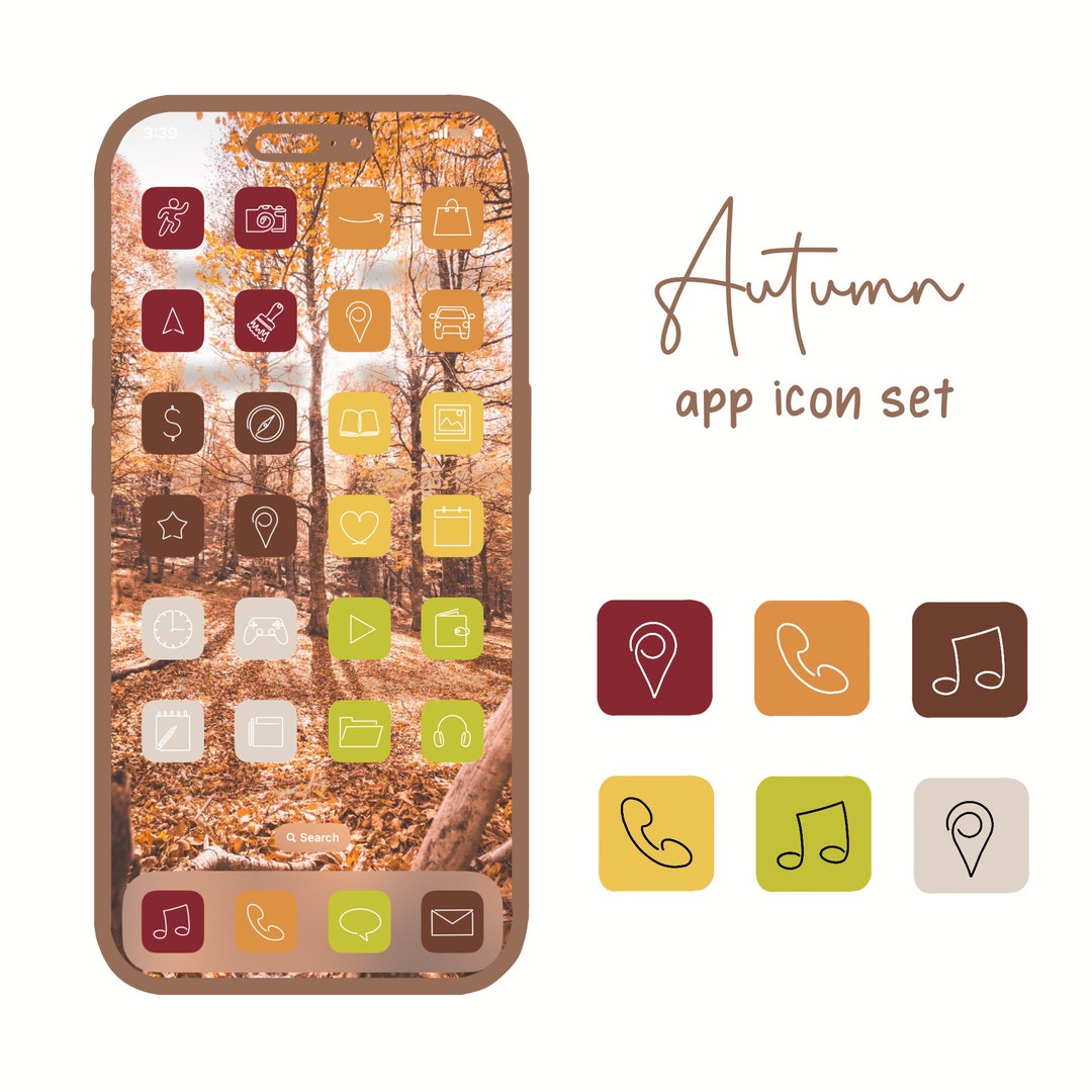 Autumn App Icon Set Minimalist One Line Icon Pack Android - Etsy