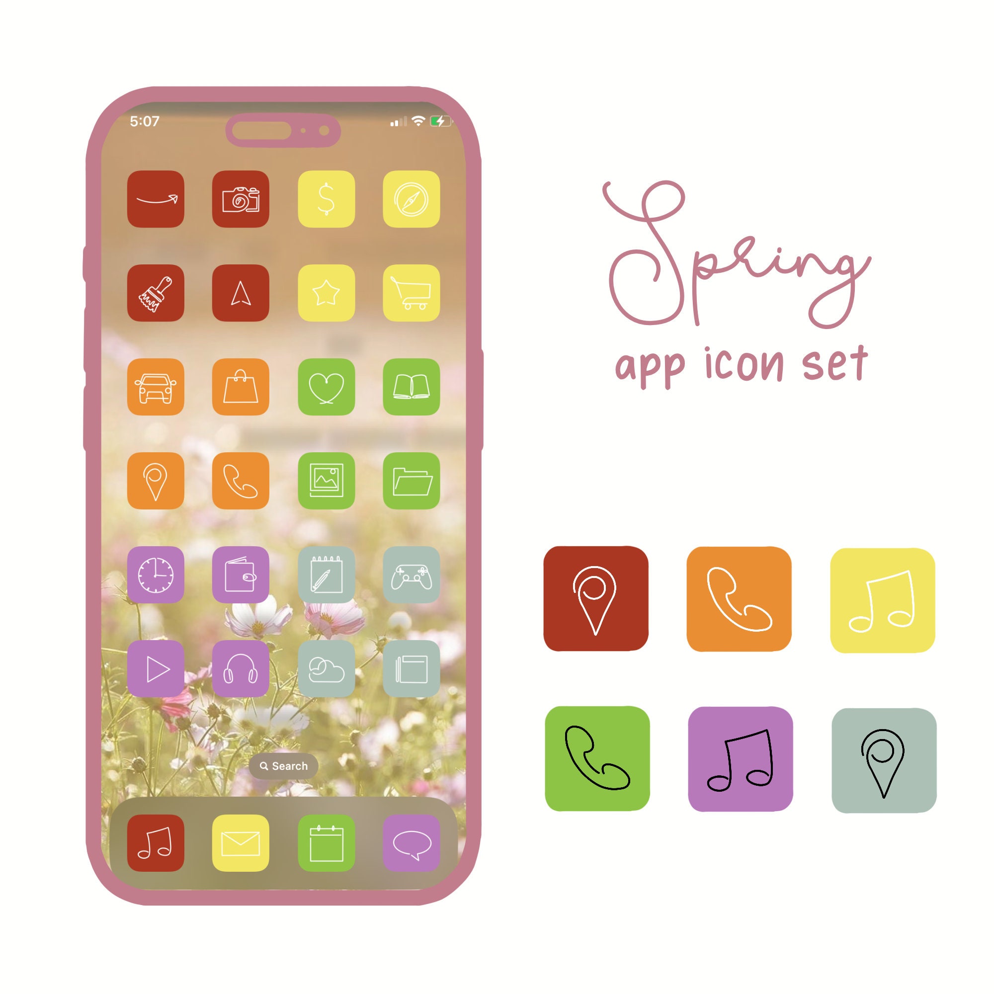 Spring App Icon Set | Minimalist One Line Icon Pack - Android and IOS ...