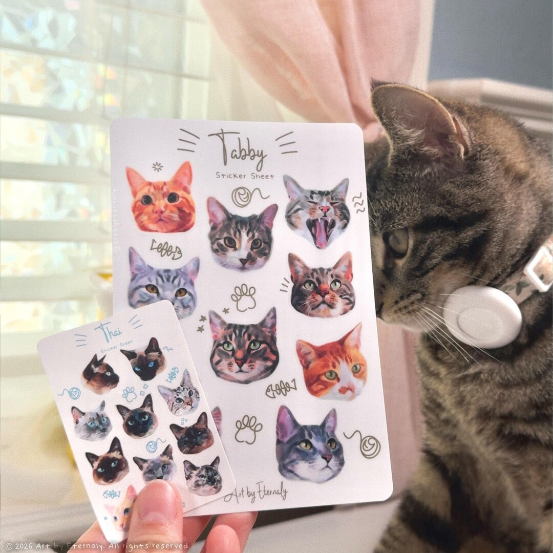 Cat Sticker Sheet | Painting Style Vinyl Stickers for Journals — Cute ...