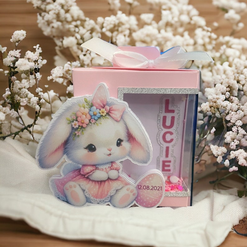 Boîtes/contenants pour dragées baptême/anniversaire fille personnalisés Lapin image 1