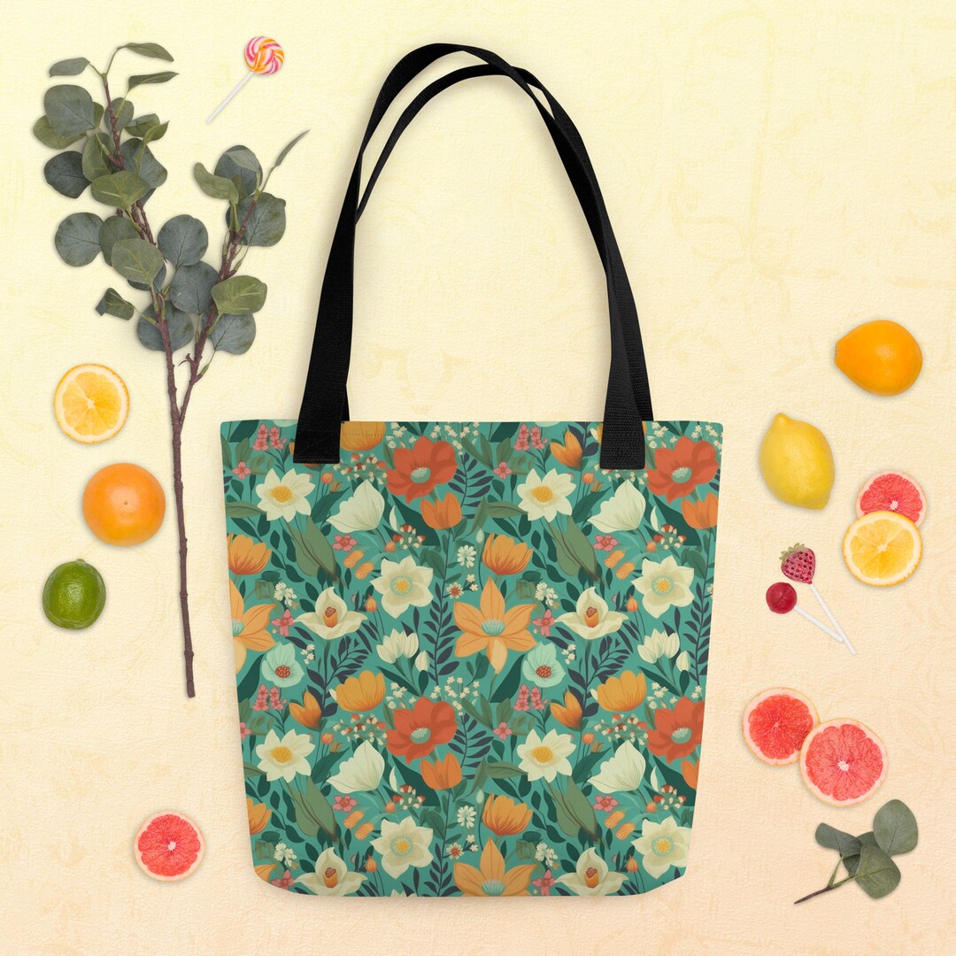 Floral Tote Bag, for Her Birthday Gift, Colorful Tote Bag, Flowers