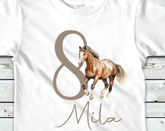 Camicia di compleanno cavallo marrone personalizzata per ragazze e ragazzi/regalo di compleanno/camicia per feste/camicia con cavallo