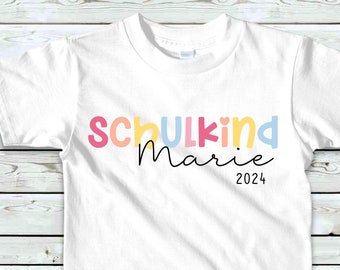 Schulkind Shirt bunt/rosa personalisiert mit Namen und Einschulungsjahr für Mädchen/Schulanfang Einschulung/Erste Klasse Shirt