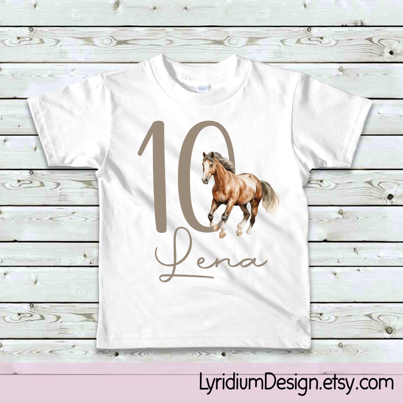 Braunes Pferd Geburtstaghirt personalisiert für Mädchen und Jungen/Geburtstaggeschenk/Party Shirt/Pferde Shirt Bild 2