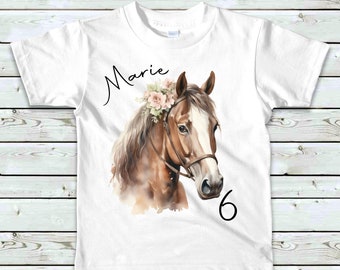 Camisa de cumpleaños niña caballo con flor personalizada / regalos de cumpleaños cumpleaños de los niños / camisa de 8o cumpleaños