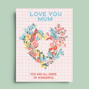 florale de fête des mères | carte florale de bouquet | Cartes pour mamans | Bonne fête des mères | florale | Carte Je t'aime maman fleur coeur