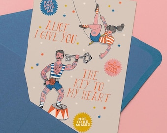 Personalized Circus Valentine's Day Card: Retro Romantic Anniversary Card