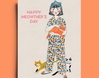 Funny Cat Lady Mother's Day Card: Original Art Print