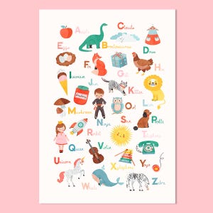 Illustriertes Alphabet zu Lernzwecken | Wandbild fürs Kinderzimmer | ABC Poster | Buchstaben lernen | Kinderzimmer Dekor |  Kunst Druck für Kids