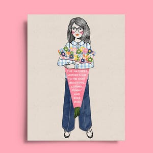 Biglietto per la festa della mamma / Biglietto di auguri con bouquet di fiori per le mamme / Da figlia a mamma / Alla migliore mamma / Dolce messaggio / Illustrazione originale