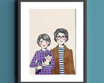 Druckbares individuelles Familienporträt | Handgemachte Familienillustration | Personalisierte Illustration vom Foto | Paarporträt-Geschenk