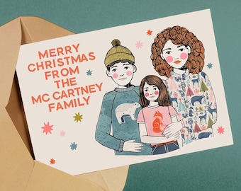 Custom Family Christmas Card: Holiday Season Portrait (Digital File) - With Retro Scandinavian Prints