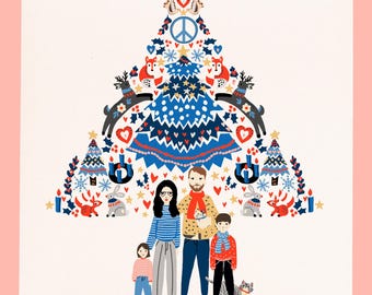 Custom Family Christmas Card: Scandinavian Illustration (Digital Portrait)
