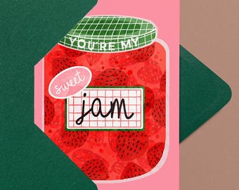 Strawberry Jam Pun Greeting Card: Funny Valentine's Card