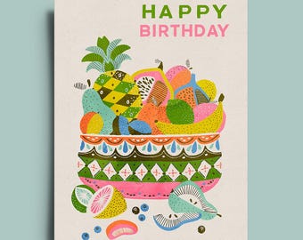 Fruit Bowl Birthday Card: Retro Scandinavian Art Print