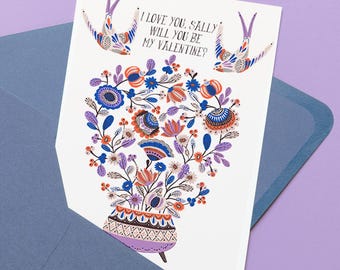 Personalized Retro Scandi Card: Floral Bouquet, Custom Message