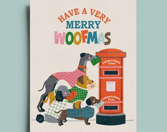 Gepersonaliseerde hondenkerstkaarten: Merry Woofmas-groeten, per stuk of per 10