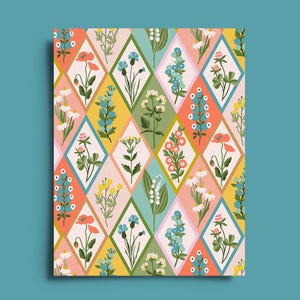 Bonita tarjeta de felicitación con flores retro / Tarjeta floral de feliz cumpleaños / Tarjeta del Día de la Madre / Estampado de flores silvestres / Tarjeta de felicitación de regalo