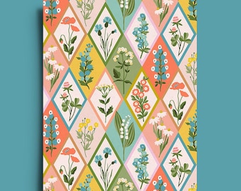 Retro Wildflower Greeting Card: Floral Print, Mother's Day Card, Happy Birthday Flower Wishes