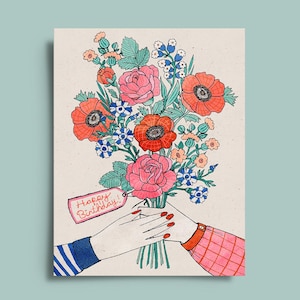Blumenstrauß Grußkarte | Geschenkkarte | Geburtstagskarte | Für Sie | Persönliche Nachricht hinzufügen Original Illustration | Hübsche Blumenkarte